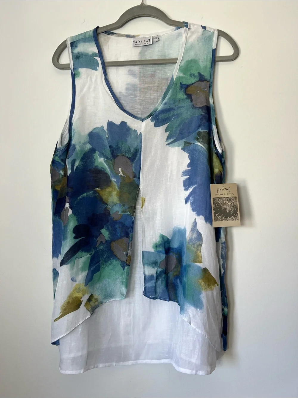 Habitat 2 Piece Button-Front Shirt & Tank Watercolor Floral Spring Linen Blend - Picture 11 of 16